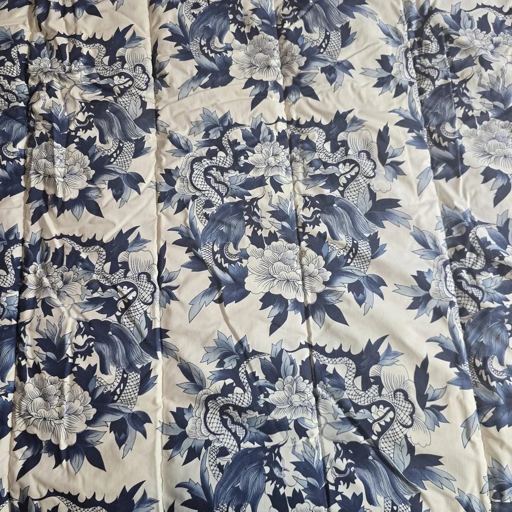 Vintage Ralph Lauren Home Comforter Twin Blue White Floral Koi Print 80s 90s